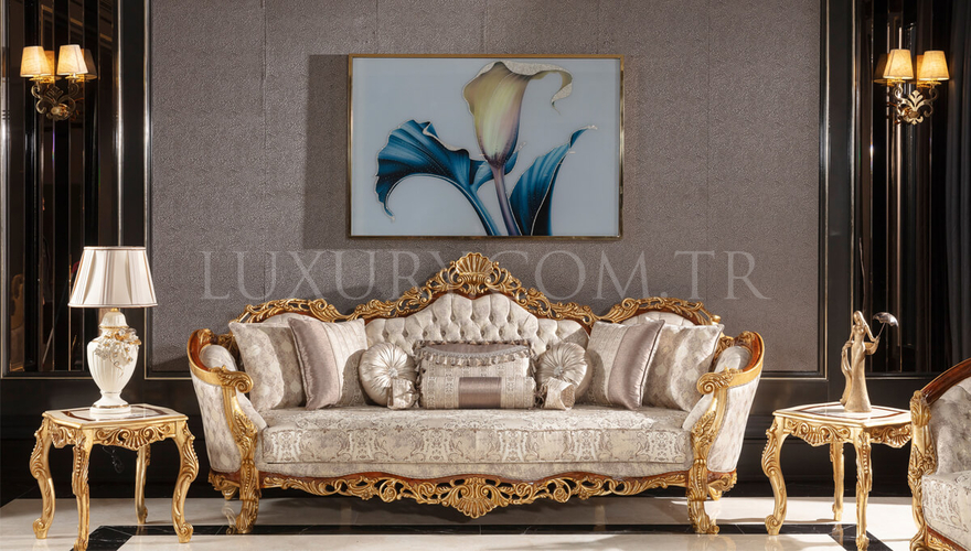 Martinik Gold Varaklı Classic Living Room - 4