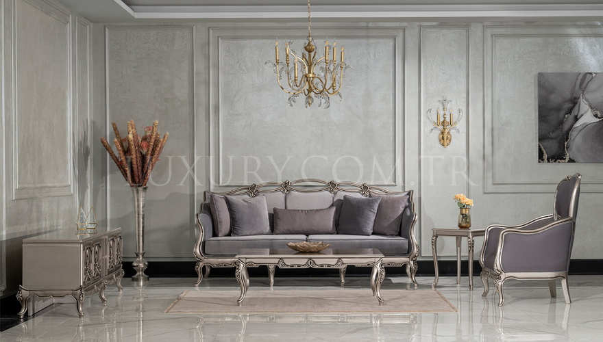 Maslak Classic Gray Sofa Set - 2