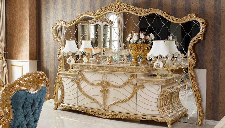 Mecidiye Classic Gold Leaf Dining Room - 6