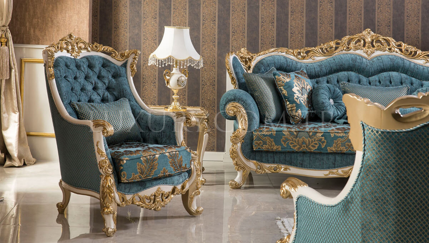 Mecidiye Classic Gold Leaf Living Room - 4