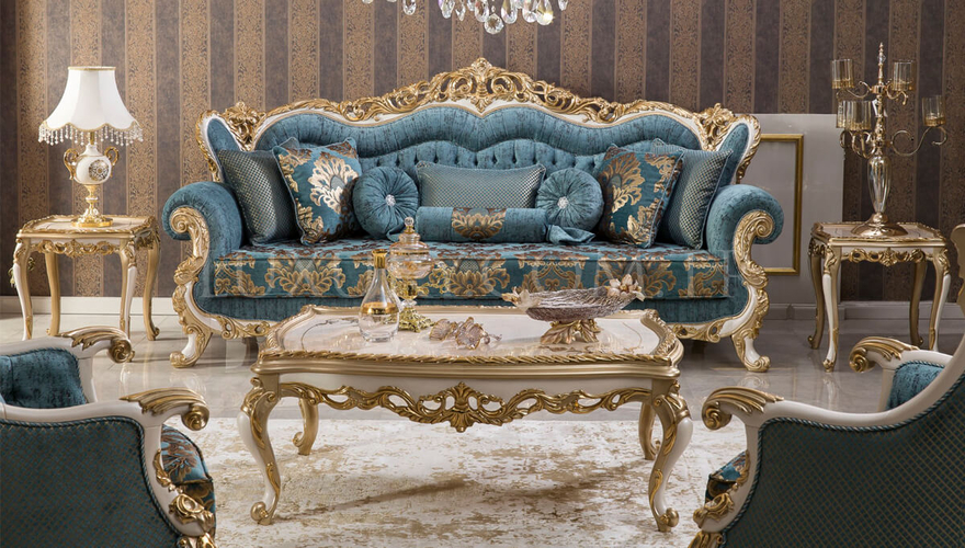 Mecidiye Classic Gold Leaf Living Room - 5