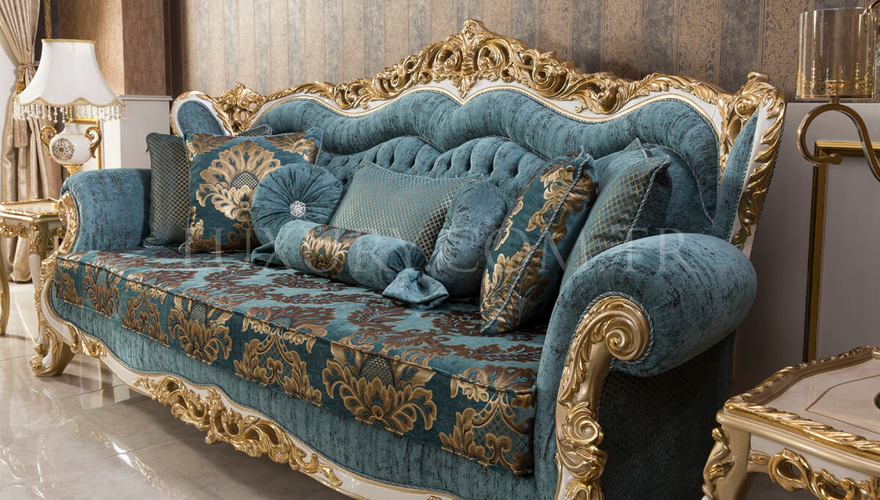 Mecidiye Classic Gold Leaf Living Room - 7