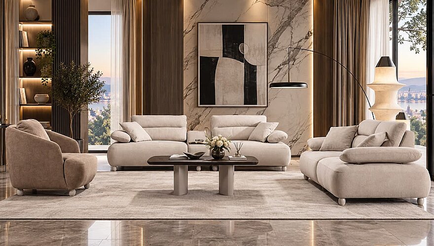 Norvella Bej Modern Koltuk Takımı - 1191