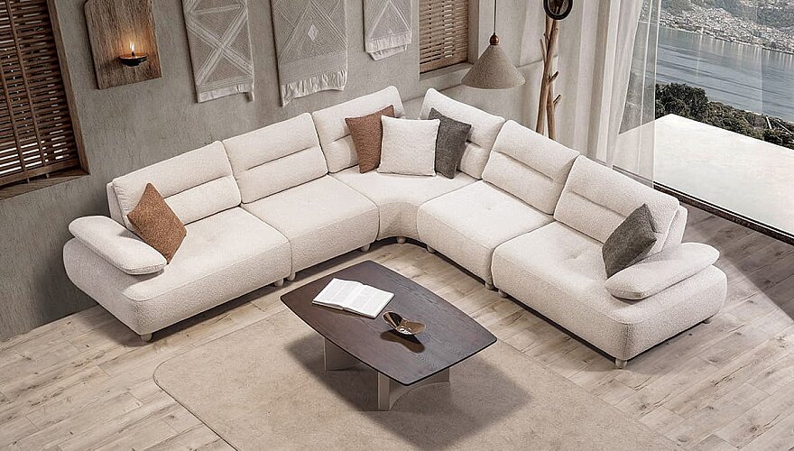 Norvella Bej Modern Köşe Koltuk Takımı - 2
