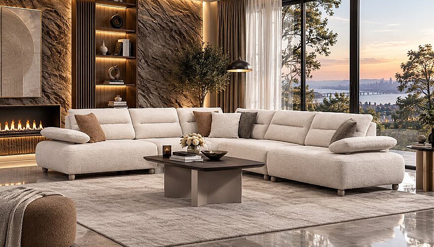 Norvella Bej Modern Köşe Koltuk Takımı - 1