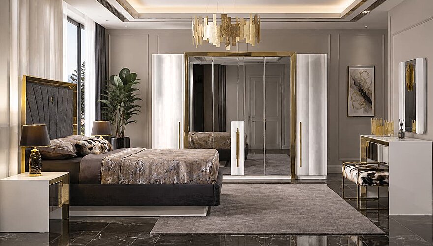 Rovena Altın Sarı Detaylı Yatak Odası - 1182