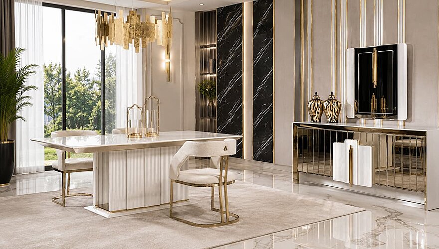Rovena Altın Sarı Detaylı Yemek Odası - 1182