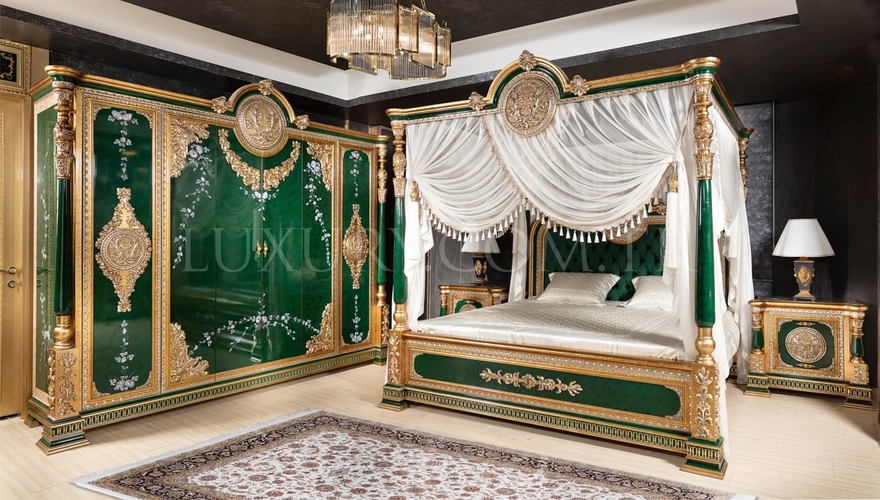 1142 - Şaheste Klasik Yeşil Yatak Odası