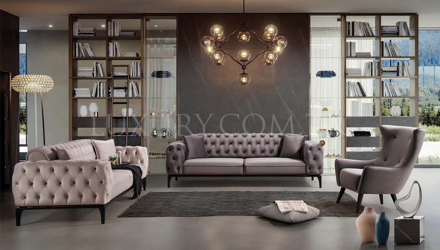 1063 - Sarmaşık Modern Bej Koltuk Takımı