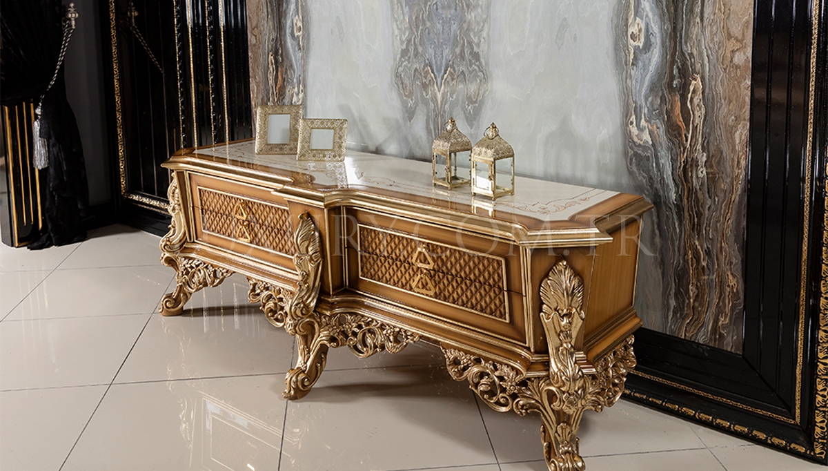 Şehzade Altın Varaklı TV Ünitesi Luxury Mobilya