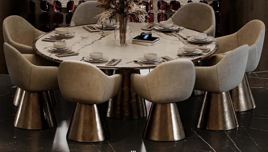 Valse Yuvarlak Mermer Yemek Masası - 1