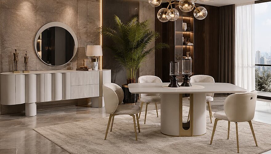 Velante Ahşap Detaylı Bej Yemek Odası - 1182