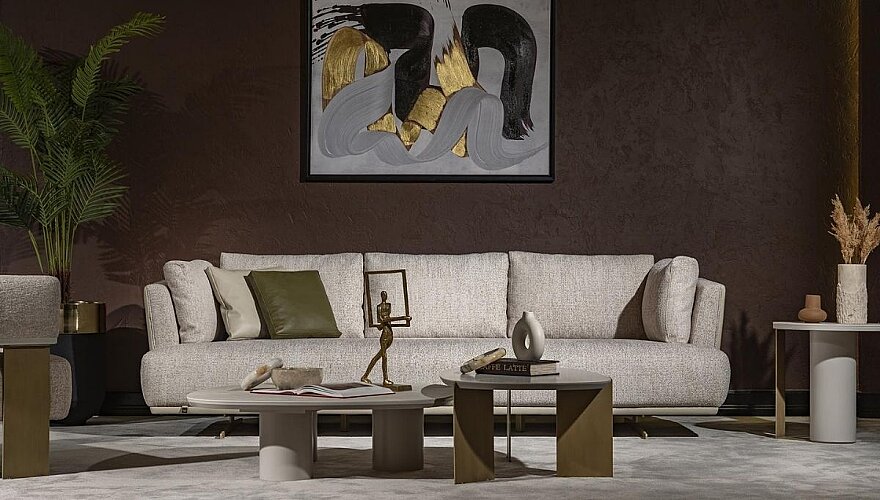 Velin Krem Bukle Modern Oturma Odası - 2