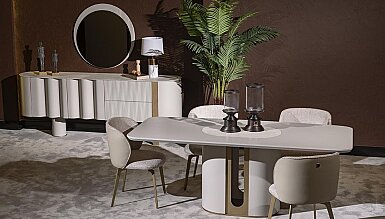 Velin Krem Bukle Modern Yemek Odası - 1182