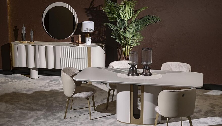 Velin Krem Bukle Modern Yemek Odası - 1182