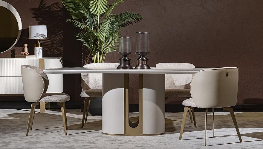 Velin Krem Bukle Modern Yemek Odası - 2