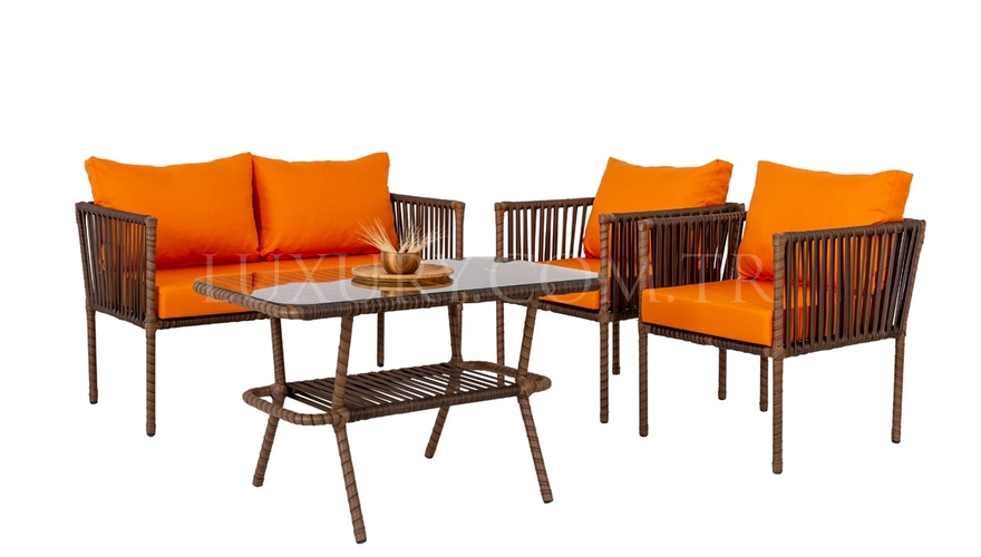 Vernola Orange Garden Sofa Set - 3