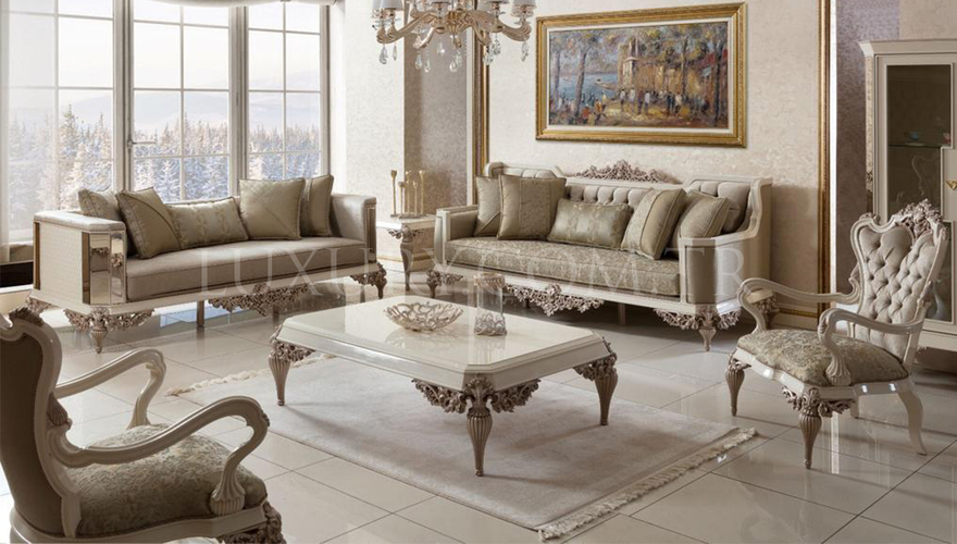 Vistera White Art Deco Sofa Set - 1