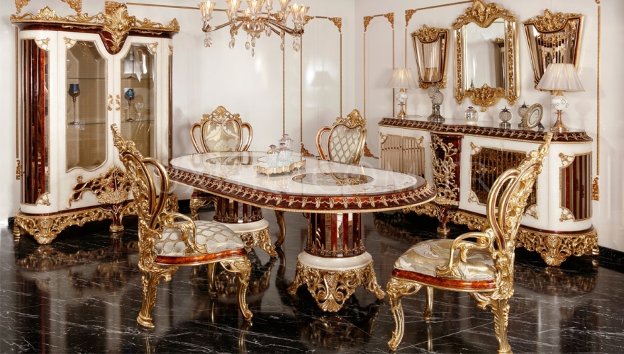 Yasemin Classic Gold Leaf Dining Room Set - 1